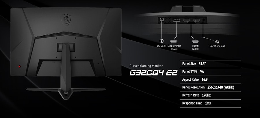 Msi g32cq4 e2 31. 5 inç curved va wqhd 170hz 1ms freesync premium gaming monitör