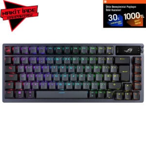 ASUS ROG Azoth NX RGB Mekanik Türkçe Kablosuz Gaming Klavye, OLED ekranlı, kırmızı anahtarlar ve RGB aydınlatma ile yüksek performans ve şık tasarım sunar.