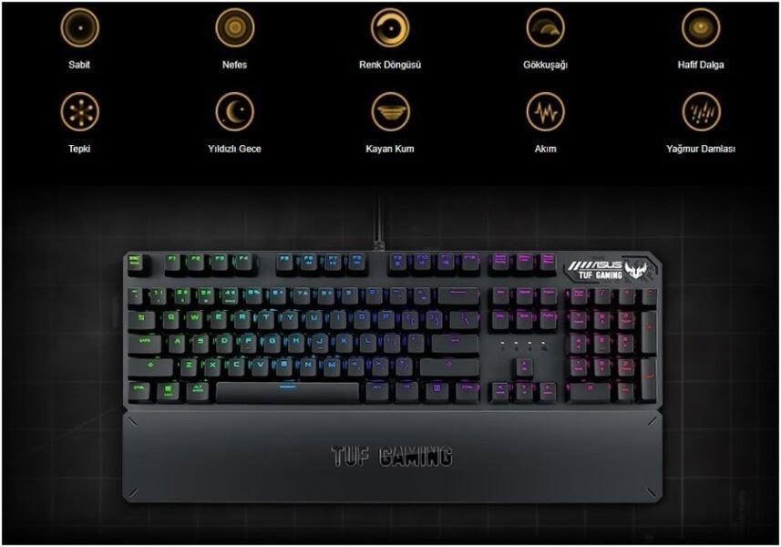 ASUS TUF Gaming K3 Red Switch RGB Türkçe Kablolu Türkçe Mekanik Gaming Klavye h2