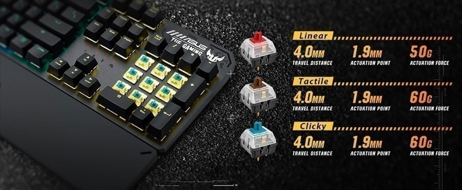 ASUS TUF Gaming K3 Red Switch RGB Türkçe Kablolu Türkçe Mekanik Gaming Klavye h3