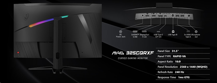 MSI MAG 325CQRXF 31.5 inç 240Hz 1Ms Curved Adaptive Sync WQHD VA Gaming Monitör