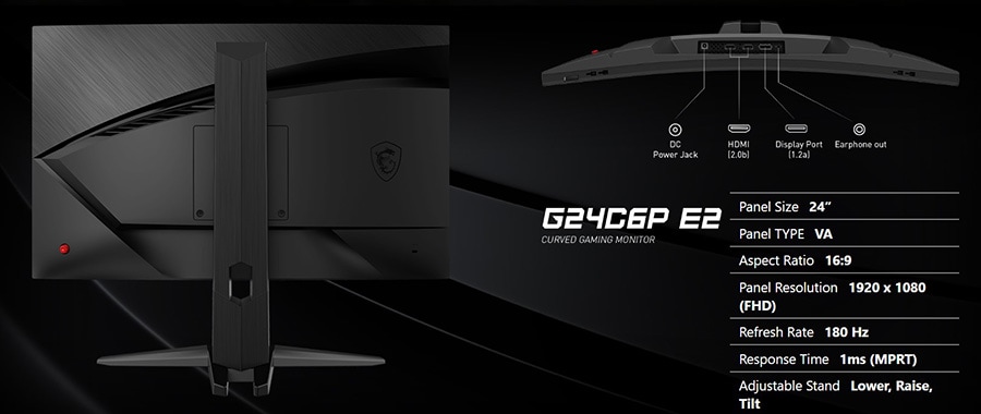MSI G24C6P E2 23.6 inç 180Hz 1Ms CURVE VA Adaptive Sync Full HD Gaming Monitör h12