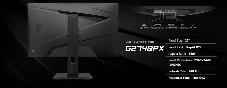 MSI G274QPX 27 inç 240Hz 1Ms FLAT RAPID IPS G-SYNC WQHD Gaming Monitör h17