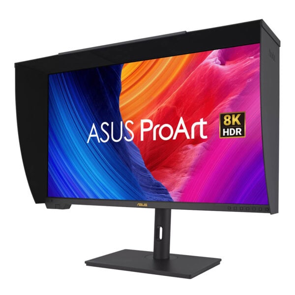 Yüksek çözünürlüklü 8K HDR ASUS ProArt Monitör, renk doğruluğu ve profesyonel grafik tasarım için ideal, geniş ekran ve ergonomik tasarımıyla dikkat çekiyor.