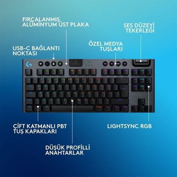 Logitech G915 X Lightspeed Tkl Low Profile Tactile Switch Ingilizce Kablosuz Siyah Gaming Klavye 920 012721 6