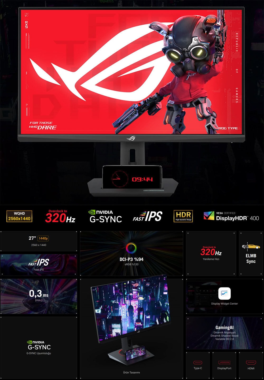 Yüksek yenileme hızı ve G-SYNC teknolojisi ile oyun performansını artıran 27 inç 2560x1440 çözünürlüklü, HDR destekli, hızlı IPS panel, Type-C ve HDMI bağlantı seçenekleri, uygun fiyatlı ve yüksek kalite oyun monitörü.