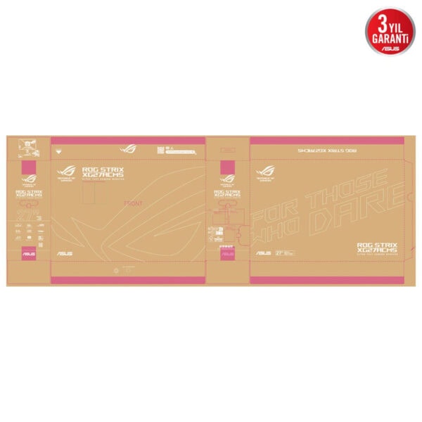 Kutu ambalaj tasarımı, ASUS ROG STRIX XG27AQMS monitör için lazer kesim ve ambalajlı ürün detayları, dikkat çekici görsel ve ürün özellikleri ile bilgisayar ve oyun monitörleri kategorisi için optimize edilmiştir.