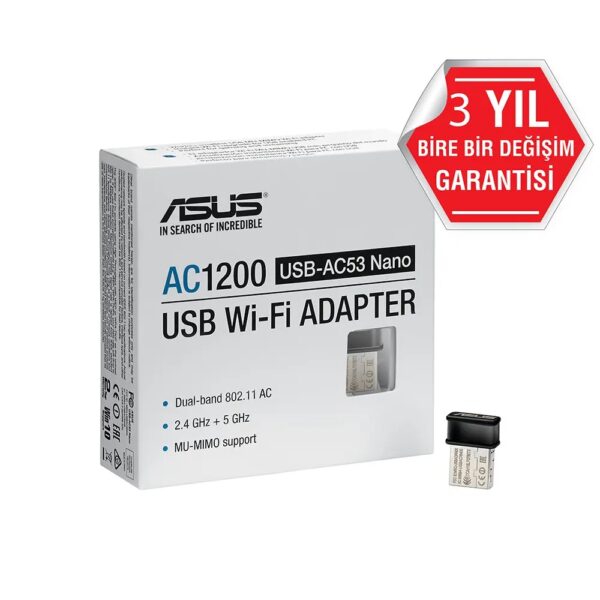 Asus Usb Ac53 Nano Ac1200 Dual Band Wifi 5 Kablosuz Usb Adaptor 5