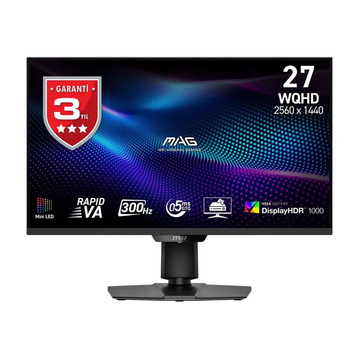 MSI MAG 274QPF X30MV 27 inç WQHD 2560x1440 ekran, 300Hz yenileme hızı, 0.5ms tepki süresi, Adaptive Sync ve Rapid VA teknolojisi ile yüksek performanslı oyun monitörü.
