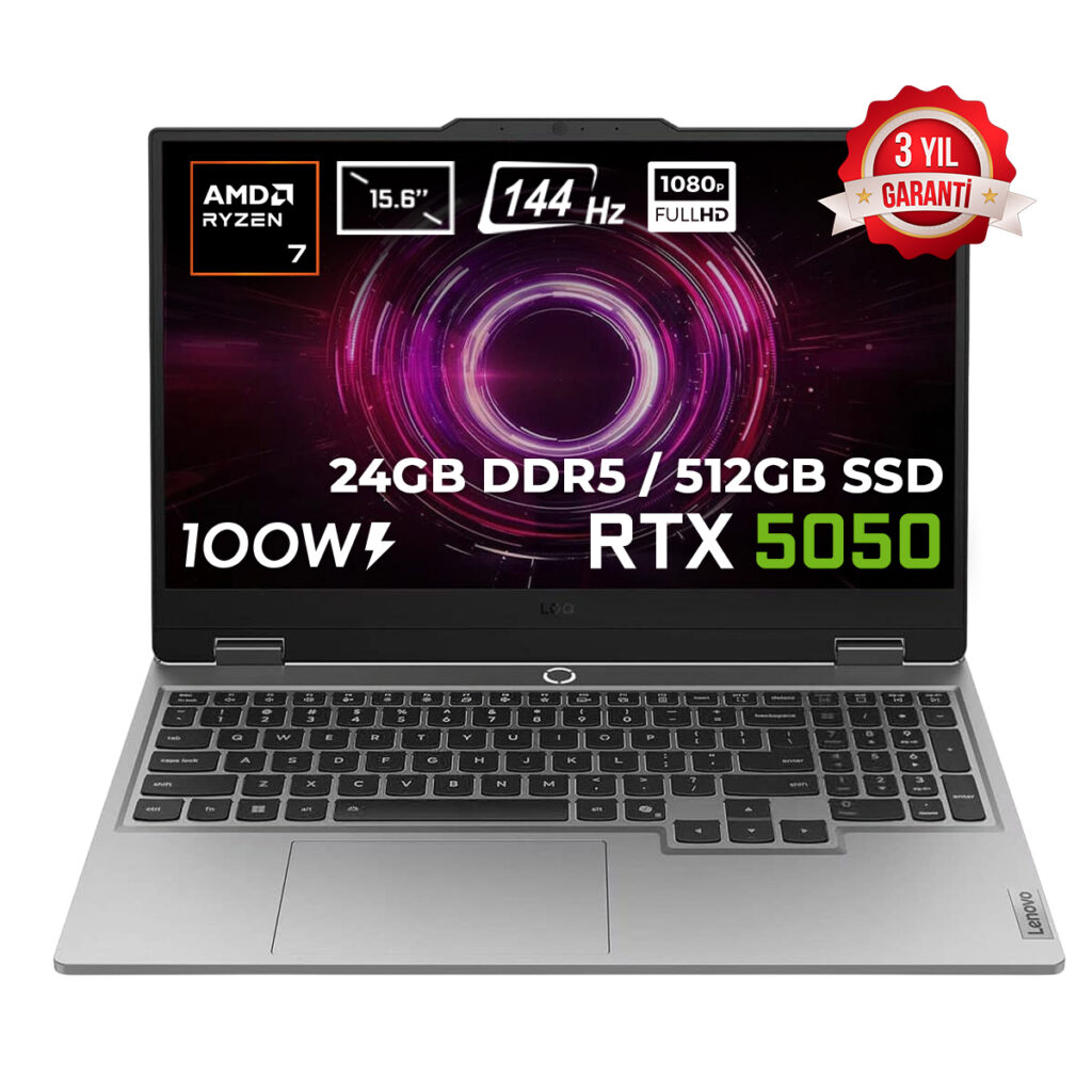 Lenovo Loq 15ahp10 Amd Ryzen 7 250 24gb Ddr5 512gb Ssd Rtx 5050 8gb 100w 15.6 Inç Full Hd 144hz Ips Freedos Gaming Laptop (83jg006ctr) 1