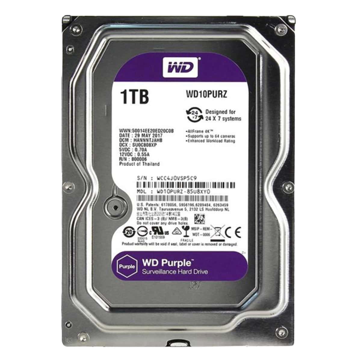 Western Digital Purple 1tb 5400rpm 64mb 3 5 Inc Sata 3 0 Harddisk Wd10purx 1