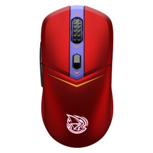 Kırmızı ve mor renkli gaming oyuncu mouse, ergonomik tasarım ve yüksek hassasiyete sahip sensör ile performans odaklı, oyun ve günlük kullanım için ideal.