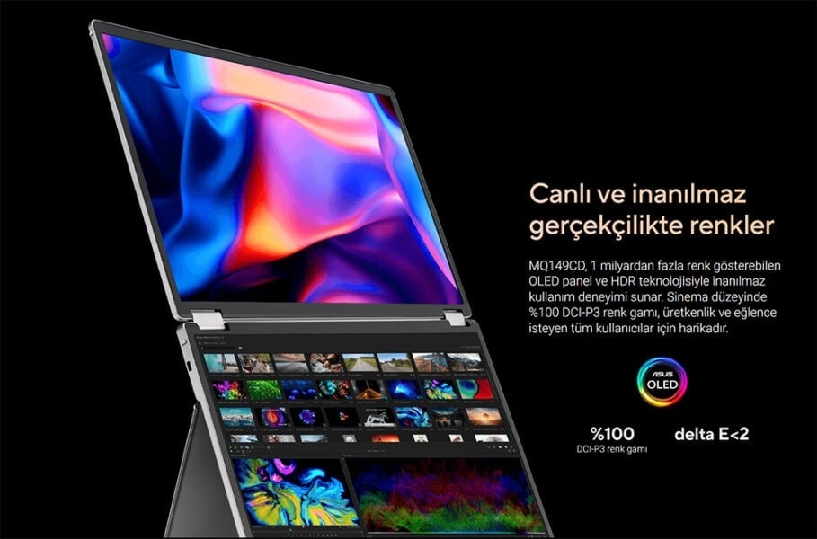 Gerçekçi renkler ve yüksek çözünürlüklü ekran teknolojisiyle donatılmış Asus OLED dizüstü bilgisayar, oyun ve video içerikleri için mükemmel görüntü kalitesi sağlar.