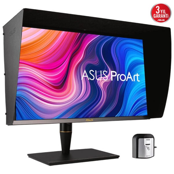 Yüksek çözünürlüklü ASUS ProArt monitör, renk doğruluğu ve profesyonel grafik tasarım için ideal, şık tasarım, geniş ekran ve hareketli stand ile ofis ve stüdyo kullanımı için mükemmel.