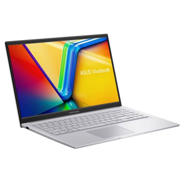 Görüntü, ince ve hafif ASUS Vivobook dizüstü bilgisayar, geniş ekran ve beyaz klavye ile modern tasarım, yüksek performans ve taşınabilirlik özellikleriyle öne çıkar.