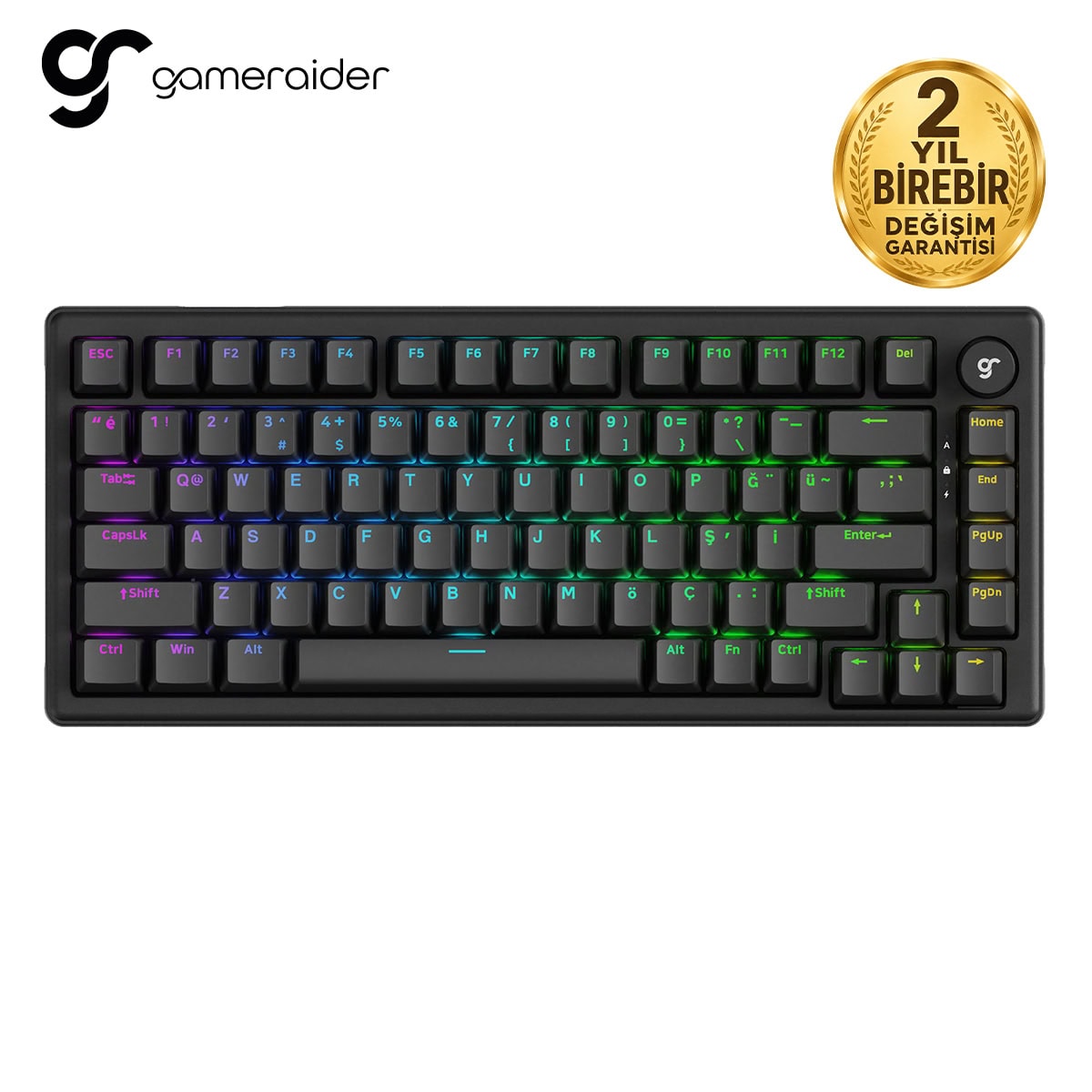 RGB aydınlatmalı kompakt bilgisayar klavyesi, ergonomik tasarımı ve çok renkli ışıklandırmasıyla oyun ve ofis kullanımı için ideal.