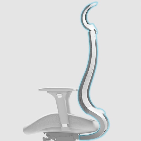 Yüksek teknolojili ergonomik ofis sandalyesi, beyaz tasarımı, ayarlanabilir sırt desteği ve konforlu oturma yüzeyi ile modern çalışma alanlarına uyum sağlar.