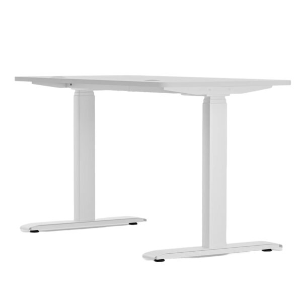 Modern beyaz bilgisayar çalışma masası, yüksek kaliteli ahşap yüzey ve dayanıklı metal ayaklar ile ofis ve ev kullanımı için ideal. Ayarlanabilir yükseklik ve şık tasarım sunar.