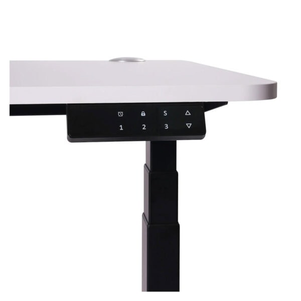 Akıllı çalışma masası kontrol paneli ile entegre, ayarlanabilir yükseklik ve çok fonksiyonlu düğmeler, ergonomik ofis masası özellikleri, modern ve şık tasarım.