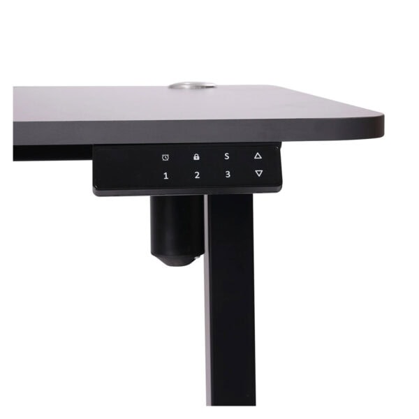 Yüksek teknolojili ayarlanabilir çalışma masası, pratik kontrol paneli ve şık tasarımıyla ergonomik çalışma alanları için ideal.