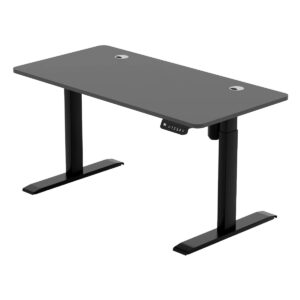 Esnek ayarlanabilir elektrikli çalışma masası, ergonomik ofis ve ev kullanımı için uygun, ayak kontrollü yükseklik ayar özellikleriyle modern tasarım.