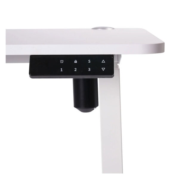 Yüksek teknoloji dijital ayaklı çalışma masa kontrol paneli ve ayar butonları ile modern ofis ve ev ortamları için uygun ergonomik tasarım.