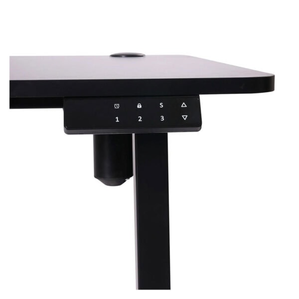 Yüksek kaliteli ayarlanabilir çalışma masası, uzaktan çalışma ve ofis kullanımı için ideal ergonomik tasarım. Siyah renk ve kontrol paneli ile şık ve fonksiyonel.