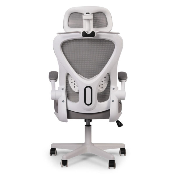 Yüksek ergonomili beyaz ofis çalışma sandalyesi, rahat destek ve ayarlanabilir özellikler ile konfor sağlar. Ofis, çalışma alanları ve ev kullanımı içindir. Avrupa tasarımı.