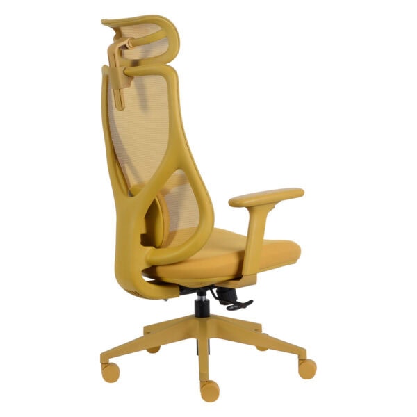 Renkli ergonomik ofis sandalyesi, yüksek sırt desteği ve ayarlanabilir kolçaklar ile konforlu çalışma ortamı sağlar.