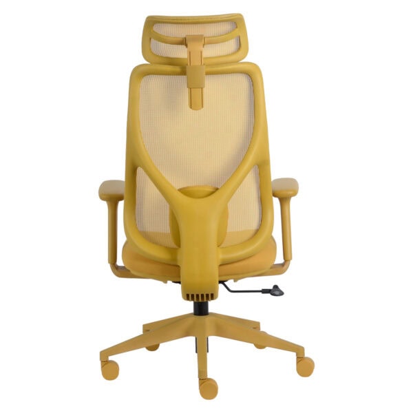Hangişli sarı ergonomik ofis sandalyesi ofis veya ev kullanımı için modern tasarım. Ayarlanabilir yükseklik ve havalandırmalı sırt desteği ile konfor sağlar.