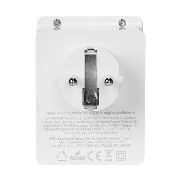 S Link Sl 13 Masterpower 2 4 Ghz Type C Usb Cikisli Wifibt Tuya Destekli 16a Akim Korumali Akilli Priz 5