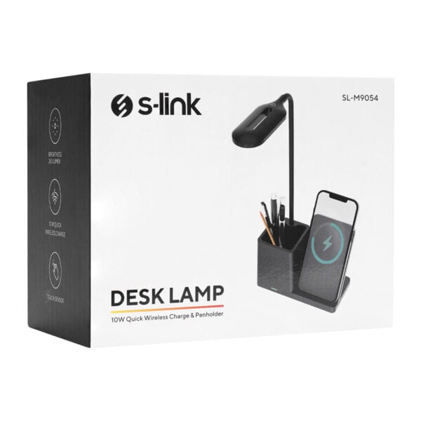 S Link Sl M9054 Siyah Typec 10w Kablosuz Sarj Cihazi Ve Kalemlikli Masa Lambasi 4