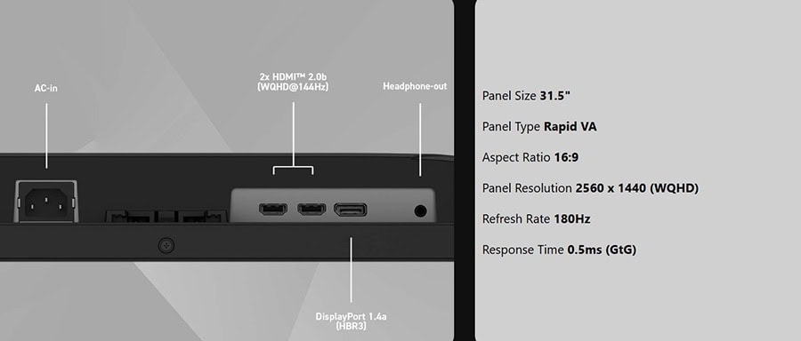Yüksek çözünürlüklü 2560x1440 WQHD ekran ve çoklu HDMI portları ile profesyonel bilgisayar monitörü, hızlı tepki süresi ve geniş görüş açısı, oyun ve grafik tasarım için ideal.