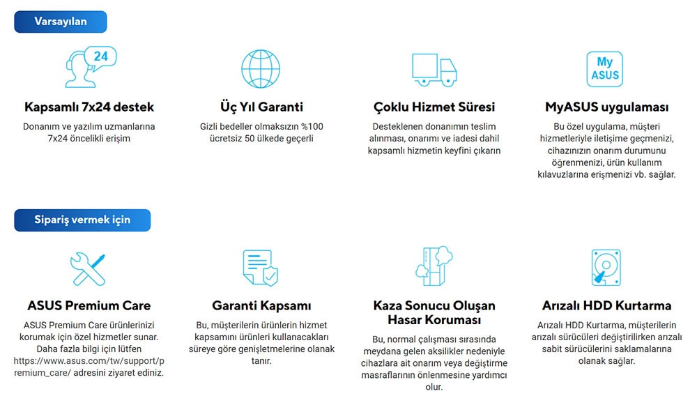7x24 destek hizmetleri, garantili ürünler ve Asus müşteri uygulamasıyla teknoloji ürünlerini güvenle satın alın.