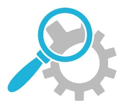 Arama ve analiz işlemini yapan büyüteç ve dişli çark ikonları, teknoloji ve mühendislik temalı görsel, bilgisayar ve yazılım geliştirme odaklı, yenilikçi çözümleri temsil eder.