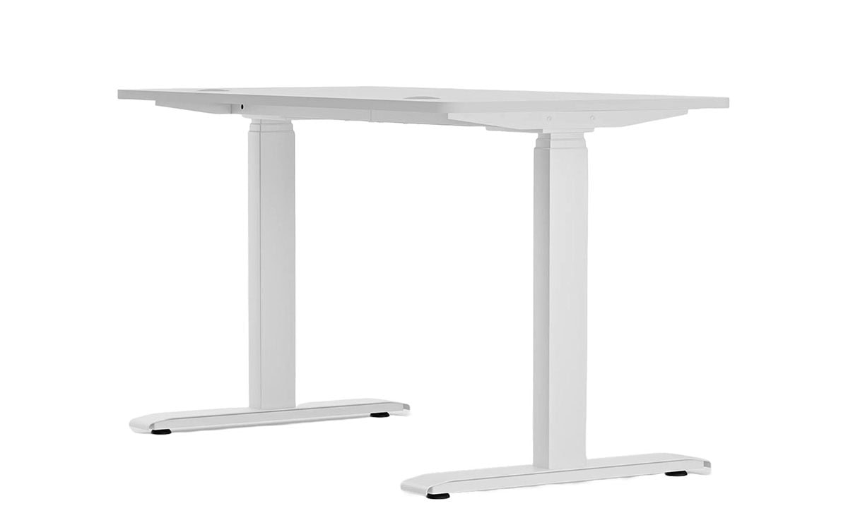 Ayarlanabilir yükseklikli beyaz çalışma masası, ofis ve ev kullanımı için ergonomik ve modern tasarım, ayaklı çalışma sehpası, ofis mobilyası, laptop ve bilgisayar masası, ofis düzeni için ideal.