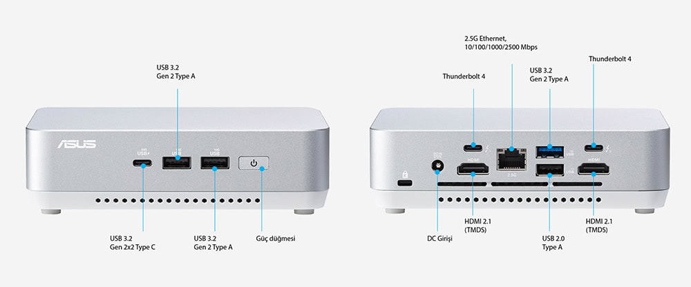 Yüksek çözünürlüklü bilgisayar ve monitör bağlantısı için USB-C ve HDMI portlarıyla modern dizüstü bilgisayar istasyonu.