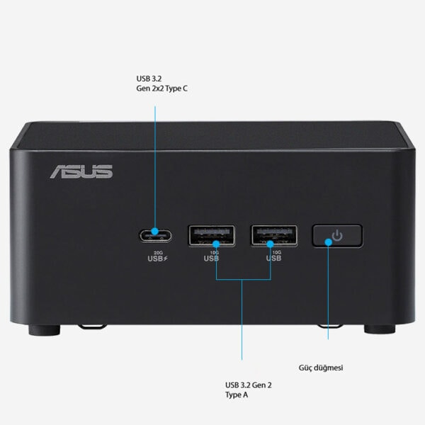 USB 3.2, Type C, ve HDMI portlarıyla yüksek hızlı bağlantı seçenekleri sunan Asus mini PC.