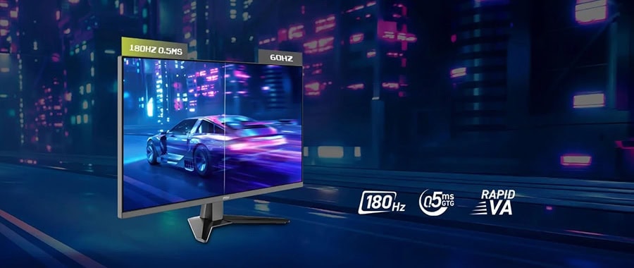 Yüksek yenileme hızına sahip 180Hz gaming monitörü, hızlı tepki ve akıcı görüntü sunar, özellikle oyun ve grafik tasarım için ideal.