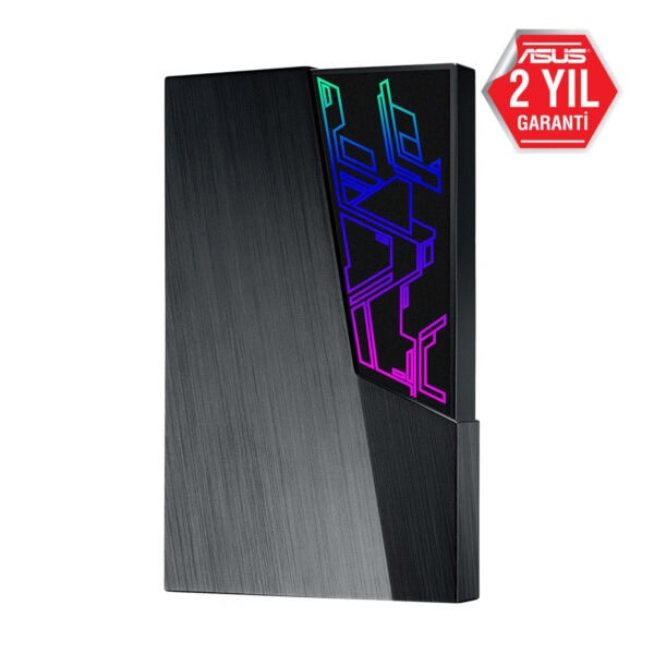 Yüksek teknolojili ASUS oyun bilgisayarı kutusu, RGB aydınlatmalı şık tasarım ve 2 yıl garanti ile üst düzey performans sunar.