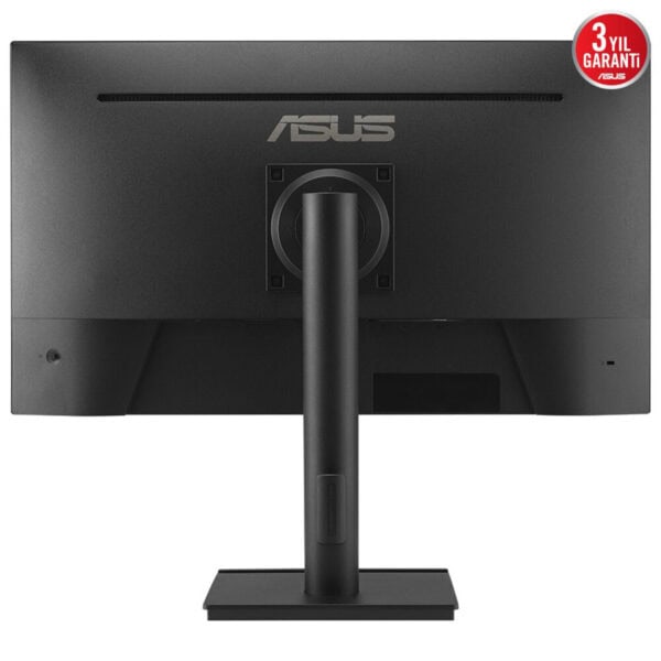 Yüksek çözünürlüklü ASUS monitör arka görüntüsü, şık ve modern tasarım, ergonomik stand ve güçlü performans vurgusu, bilgisayar ve ofis kullanımı için ideal, uzun süreli garanti seçeneğiyle.