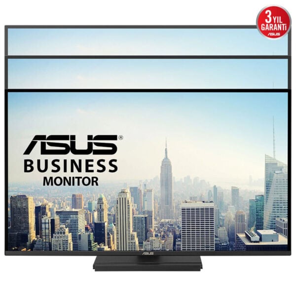 Yüksek çözünürlüklü Asus iş ekran monitörü, şehir manzarası ile profesyonel çalışma ortamı için ideal, geniş ekran, dayanıklı tasarım ve HD görüntü kalitesi sağlar.