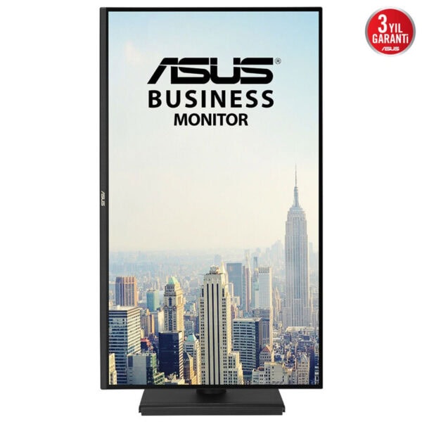 Ekran içeriği, ofis ve iş ortamları için Asus Business Monitör ile yüksek çözünürlüklü şehir manzarası ve tasarımı yansıtıyor.