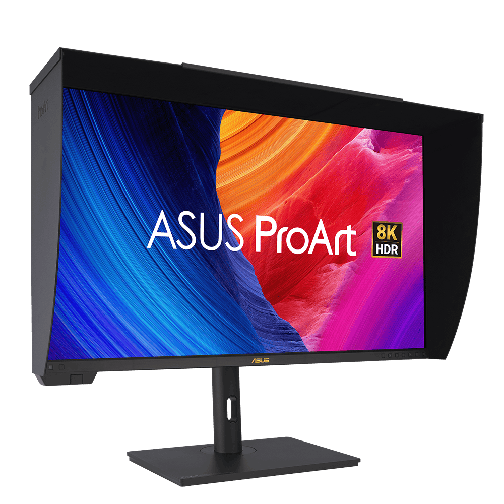 Yüksek çözünürlüklü ASUS ProArt 8K HDR monitör, renk doğruluğu ve profesyonel görselleştirme için tasarlanmış. İnce çerçeveli, geniş ekran özellikleriyle grafik tasarımı ve video düzenleme profesyonelleri için ideal.
