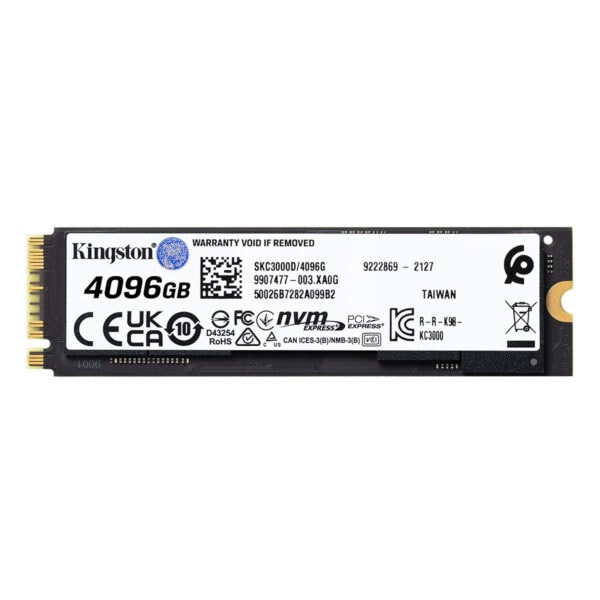 Yüksek kapasiteli Kingston 4096GB NVMe SSD, M.2 form faktöründe profesyonel ve yüksek performanslı depolama çözümü. Dizüstü ve masaüstü bilgisayarlar için güvenilir ve hızlı veri erişimi sağlar.
