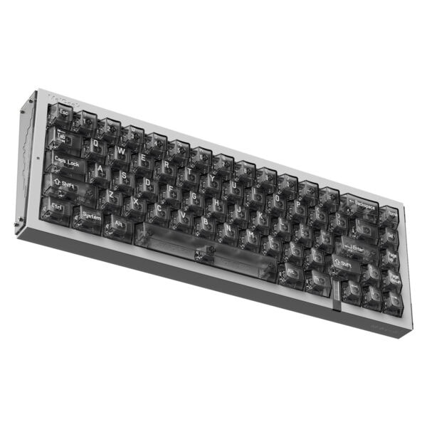 Yansımalı şeffaf tuşlu mekanik klavye, bilgisayar veya oyun için yüksek performanslı ve estetik tasarım. Siyah ve şeffaf tuşlar ile rahat yazma deneyimi sağlar.