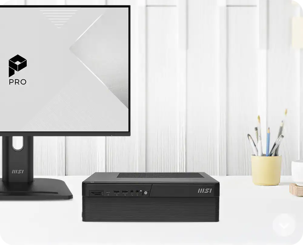 Yüksek performanslı MSI Pro masaüstü bilgisayar ve 23.8 inç monitör, bilgisayar setleri ve ofis kullanımı için ideal, şık ve dayanıklı tasarım.