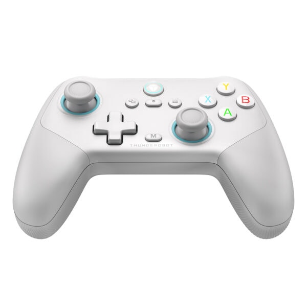 Yüksek kaliteli beyaz oyun denetleyicisi, ergonomik tasarım ve hassas yapı, PC ve konsol oyunları için optimize edilmiştir. Çift analog çubuk, güç tuşu ve fonksiyonel düğmelerle donatılmıştır.