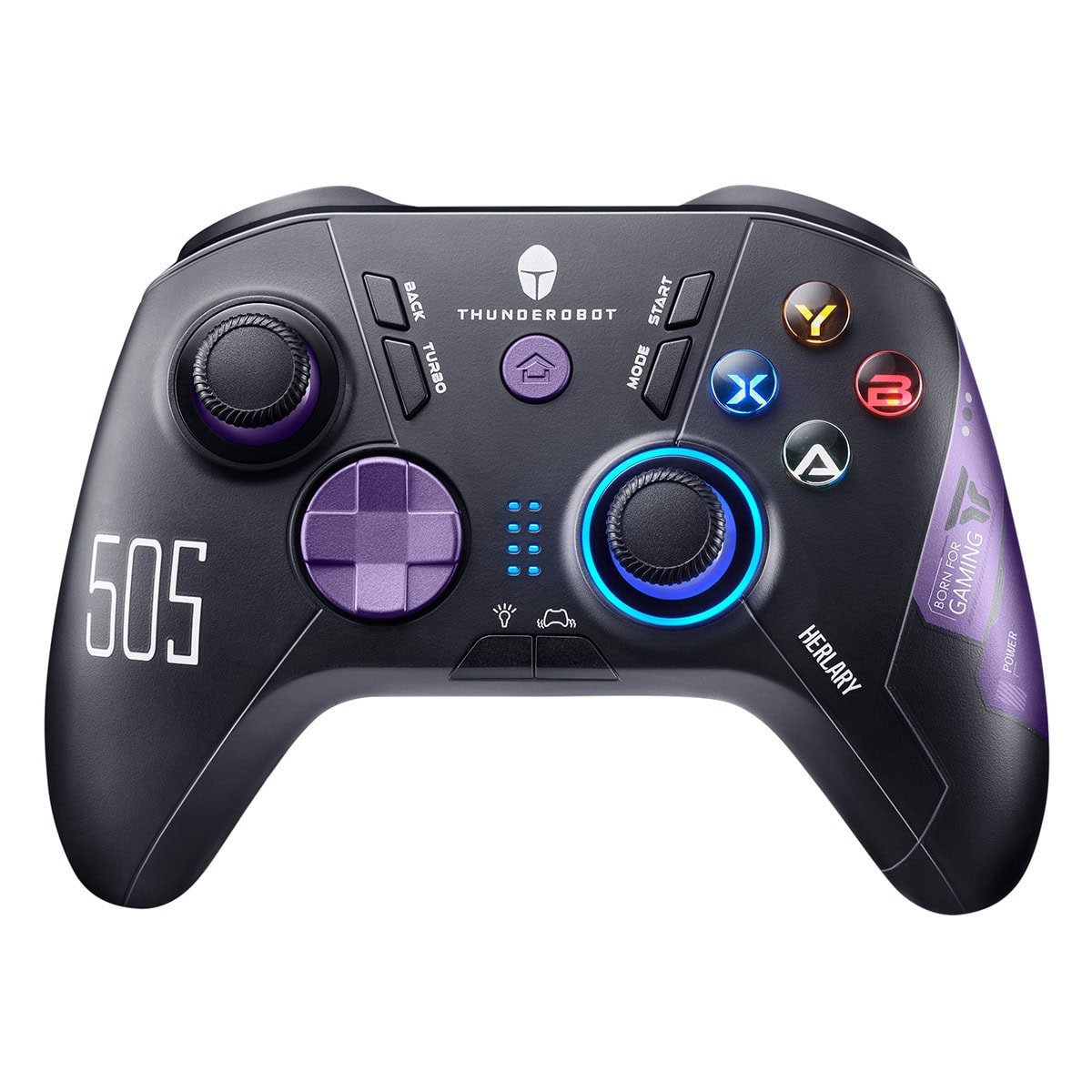 Oyuncu oyun kumandası, Thunderobot 505 modeli, RGB aydınlatmalı analog ve dijital kontroller, ergonomic tasarım, yüksek performans ve dayanıklılık özellikleriyle gaming deneyimini artırır.