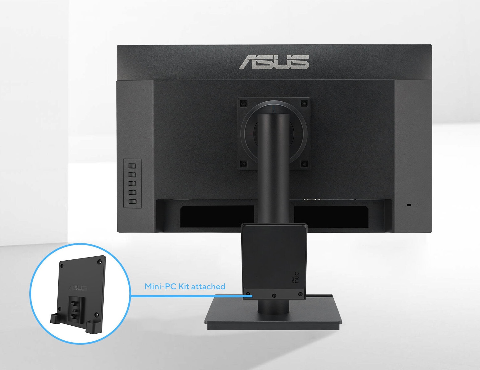 Mini-PC Kit bağlı dururken, ASUS monitör arka planında gösteriliyor. Çok fonksiyonlu ve kompakt tasarımıyla ofis ve ev kullanımı için uygun. Güçlü performans ve şık tasarımın birleşimiyle üstün kullanıcı deneyimi sunar. ASUS Mini-PC Kit, ergonomik ve yer tasarrufu sağlayan çözüm arayanlar için ideal. Yüksek performans ve kolay bağlantı özellikleriyle beklentileri karşılar. Modern çalışma ortamları ve kişisel kullanımlar için uygun, hafif ve taşınabilir seçenek.